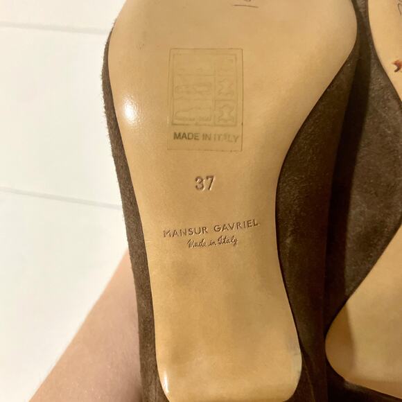 Mansur Gavriel Suede Slides Mules Heel Slipper Slip On Shoes Pumps Brown sz 37 - Picture 9 of 9